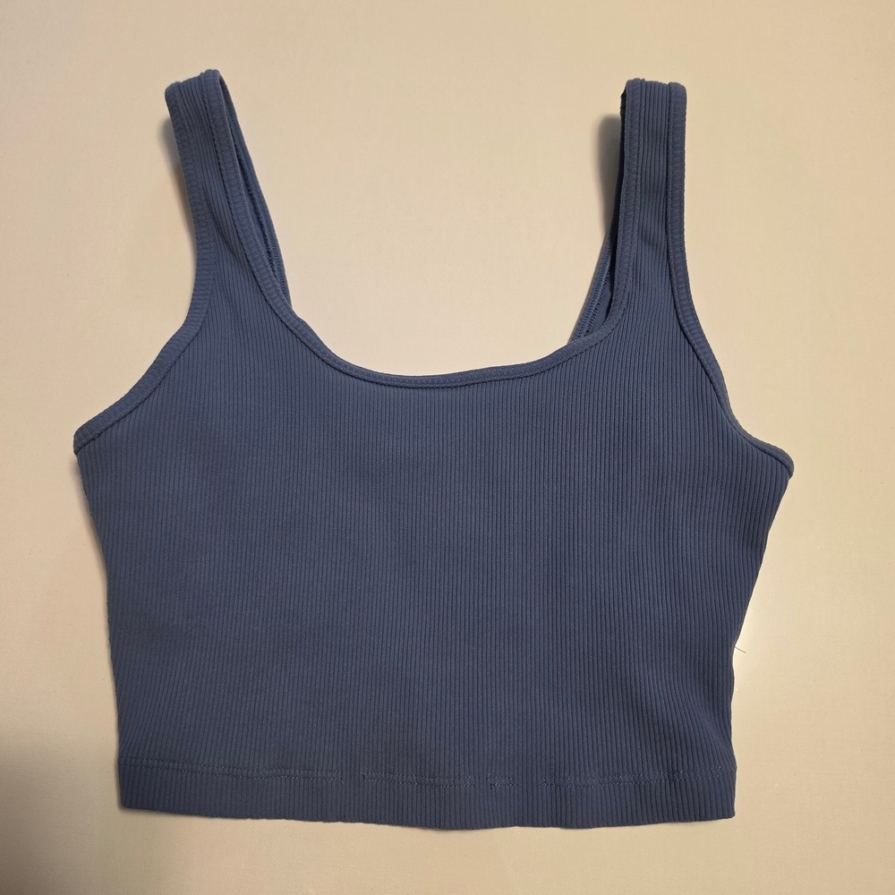 OFFLINE by Aerie Ribbed Scoop Neck Sports Bra Tank Top Dusty Blue Size Small